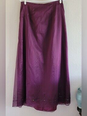 Silk Maxi Skirt Plum with Subtle Beaded Jewel Hem . Sz. 12. Like New. Boho.